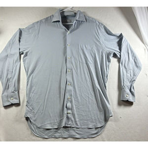 Peter Millar Long Sleeve blue Button Down Shirt x-long 17.5 neck nylon spandex